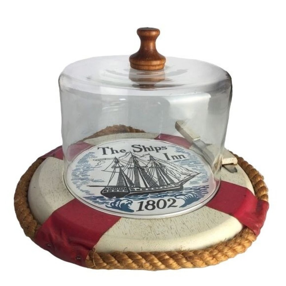 Vtg Nautical Ships Inn Rope Covered Cheese Dish